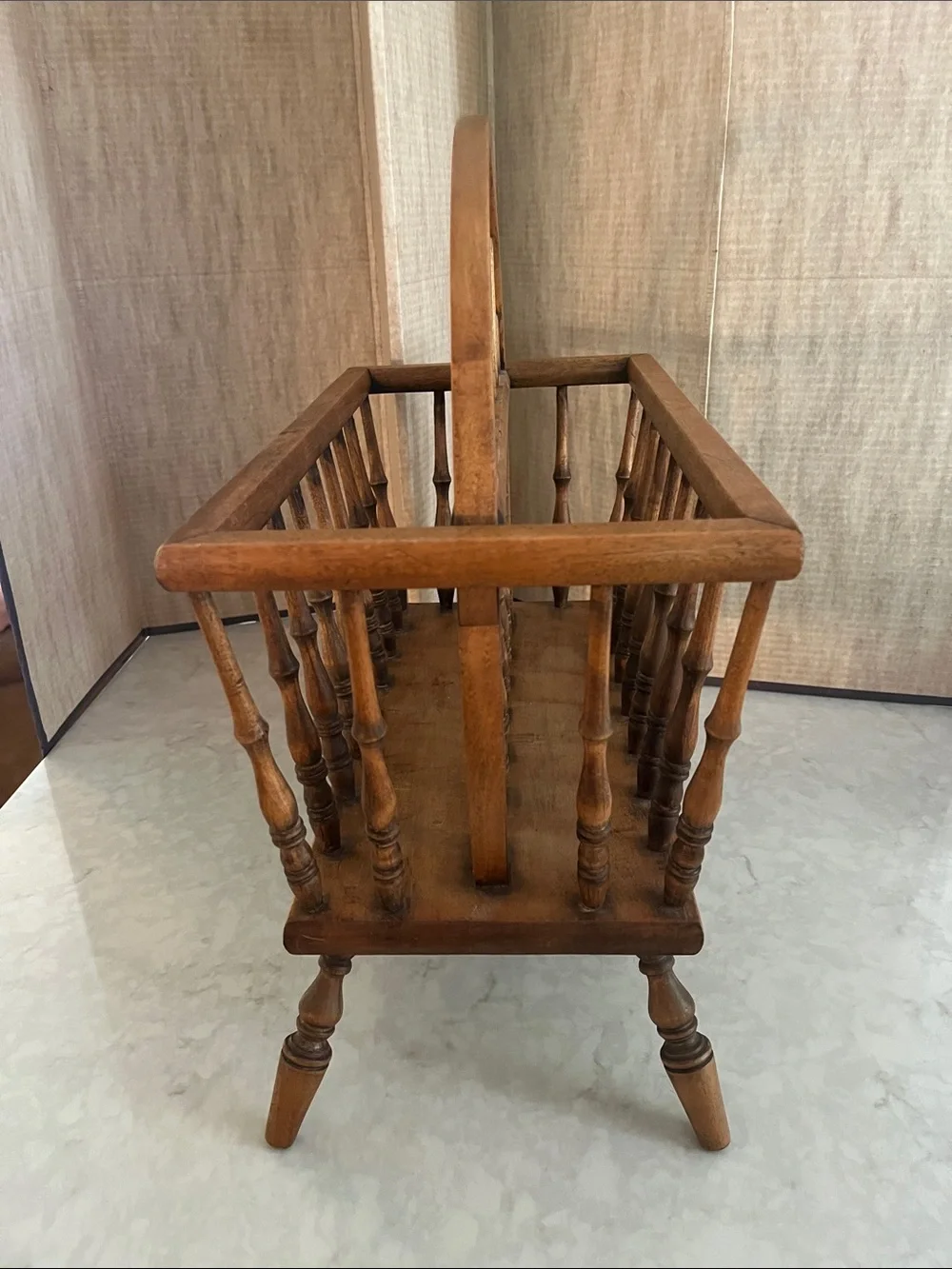 XL Vintage Wooden Yarn Caddy / Magazine Rack with Handle ~19” x 21”